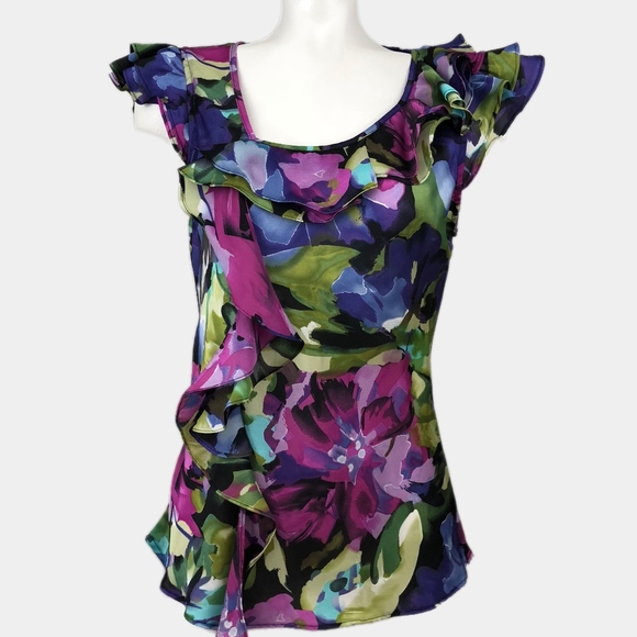 Sunny Leigh Tops - Sunny Leigh Fall Floral Print Ruffle Work Blouse M